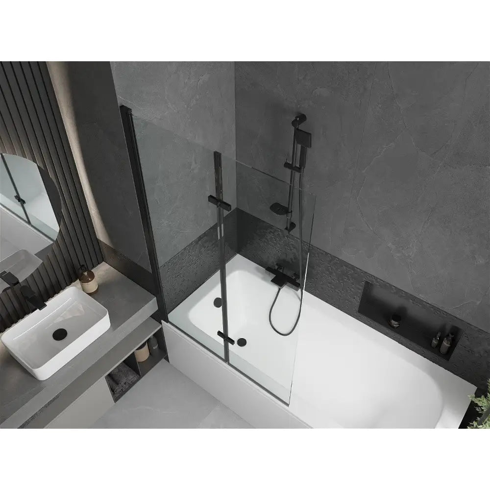 Vega Rektangulært Badekar 160x70 Cm med Kabinett og 2-dørs Dusjskjerm 100 Cm Gjennomsiktig Svart - 550116070x