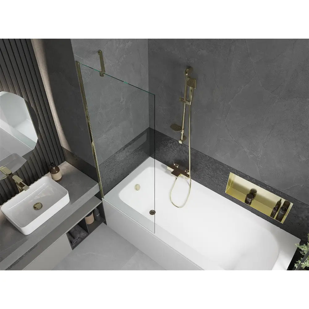 Vega Rektangulært Badekar 170x70 Cm med Kabinett og 1-dørs Dusjvegg 70 Cm Transparent Gull - 550117070x
