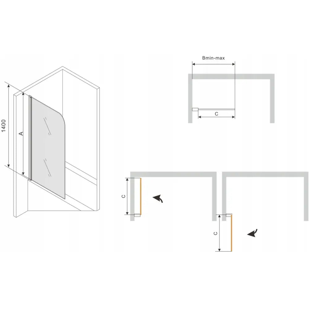 Vega Rektangulært Badekar 170x70 Cm med Kabinett og 1-vinget 80 Cm Dusjvegg Svart Mønster Fix - 550117070x