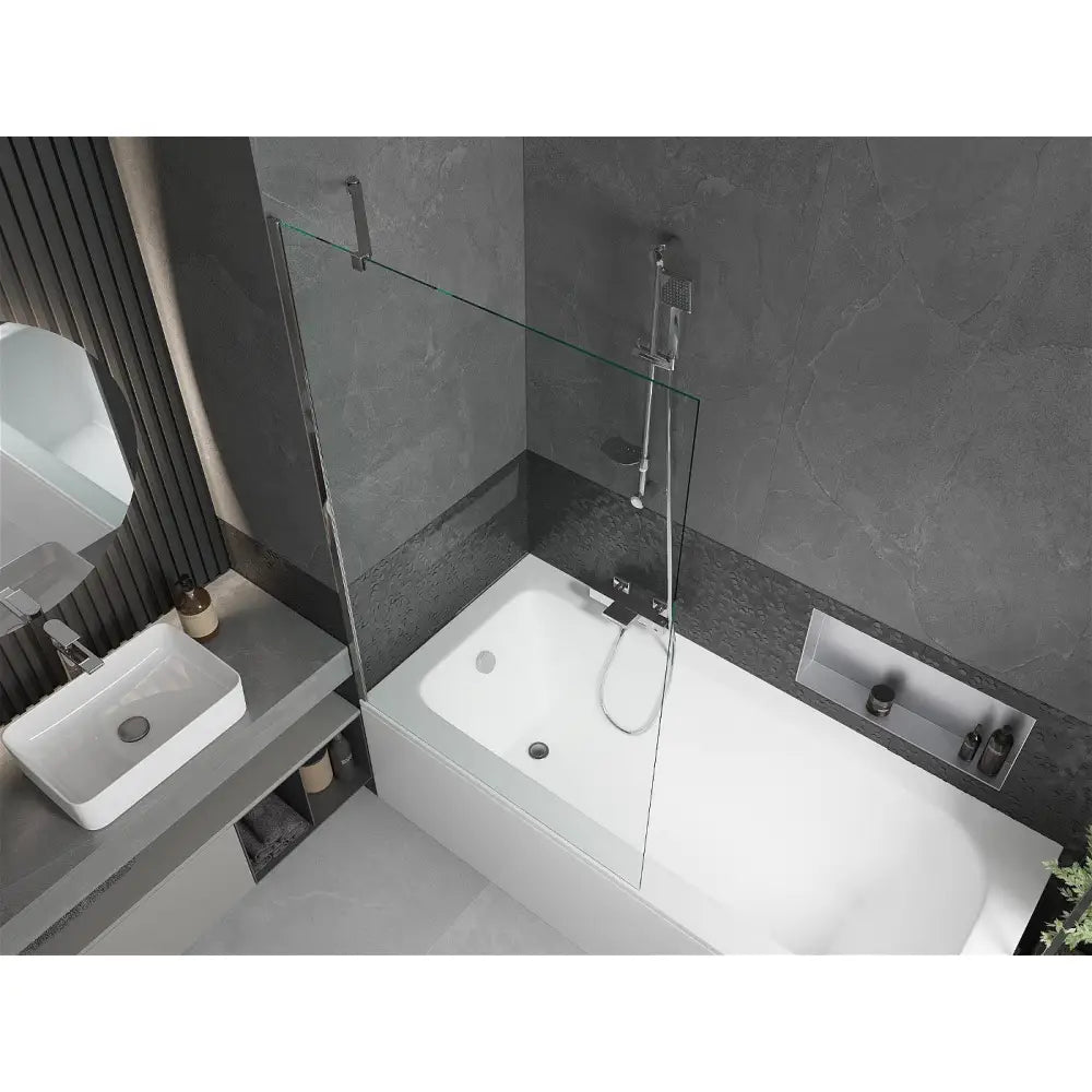 Vega Rektangulært Badekar 180x80 Cm med Kabinett og Enkeltfløyels Skjerm 100 Cm Gjennomsiktig Krom - 550118080x