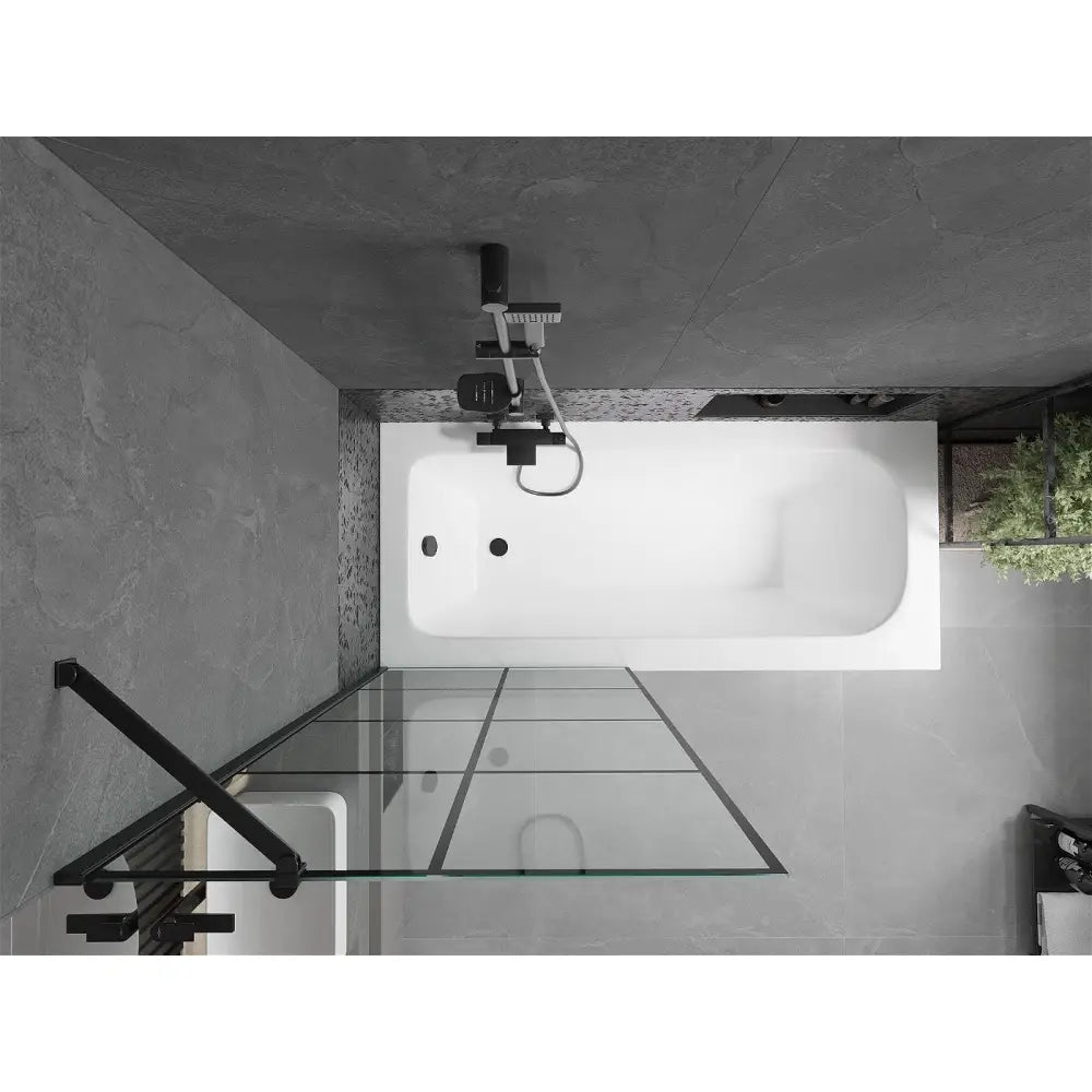 Vega Rektangulært Badekar 180x80 Cm med Kabinett og Enkelt 80 Cm Dusjvegg Svart Mønster - 550118080x