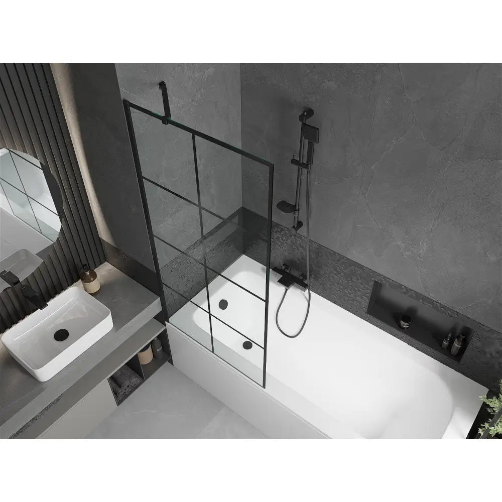 Vega Rektangulært Badekar 180x80 Cm med Kabinett og Enkelt 80 Cm Dusjvegg Svart Mønster - 550118080x