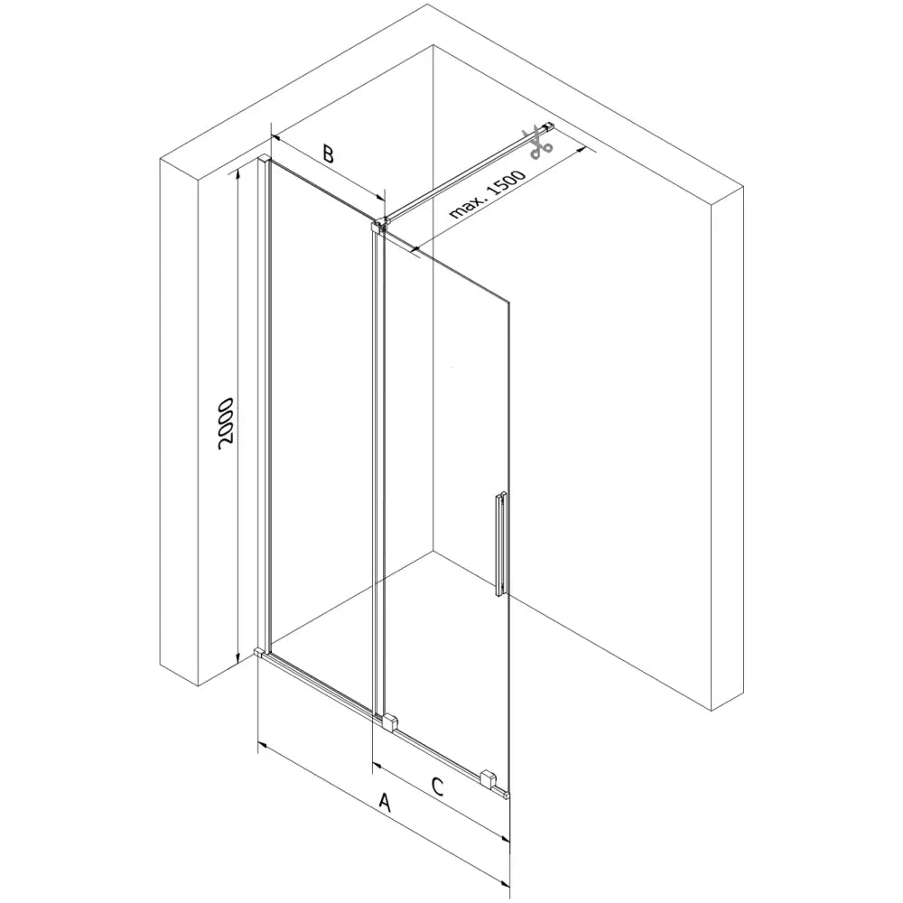 Dusjvegg Skyvbar 100x200 Cm Gjennomsiktig 8 Mm Hvit