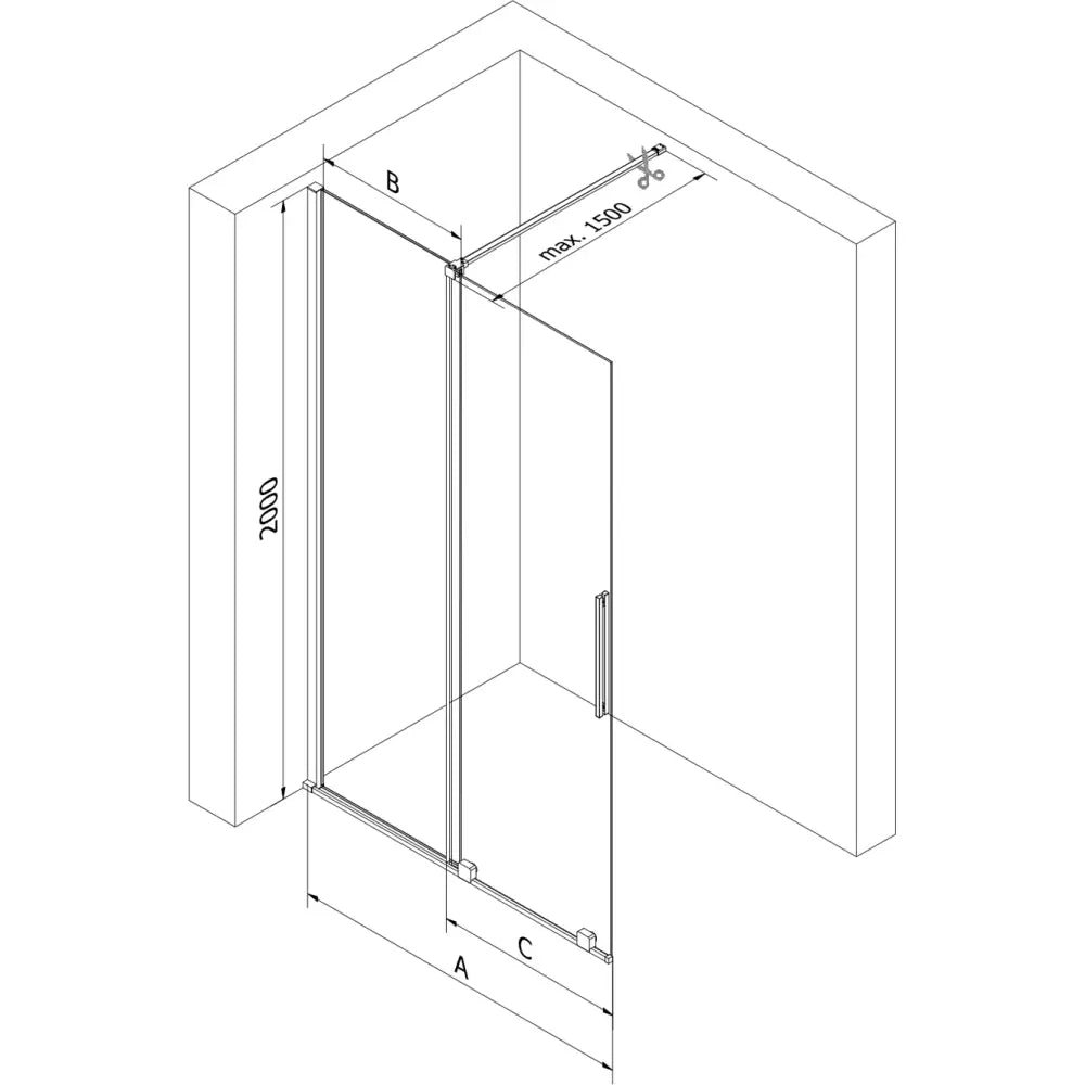 Dusjvegg 70x200 Cm Gjennomsiktig 8 Mm Svart S1