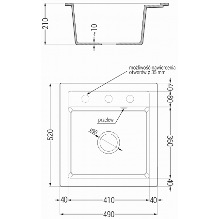 Vito Kjøkkenvask 1 Kum 520 x 490 mm, Beige, Vannlås Gull - 6503521000-69-G