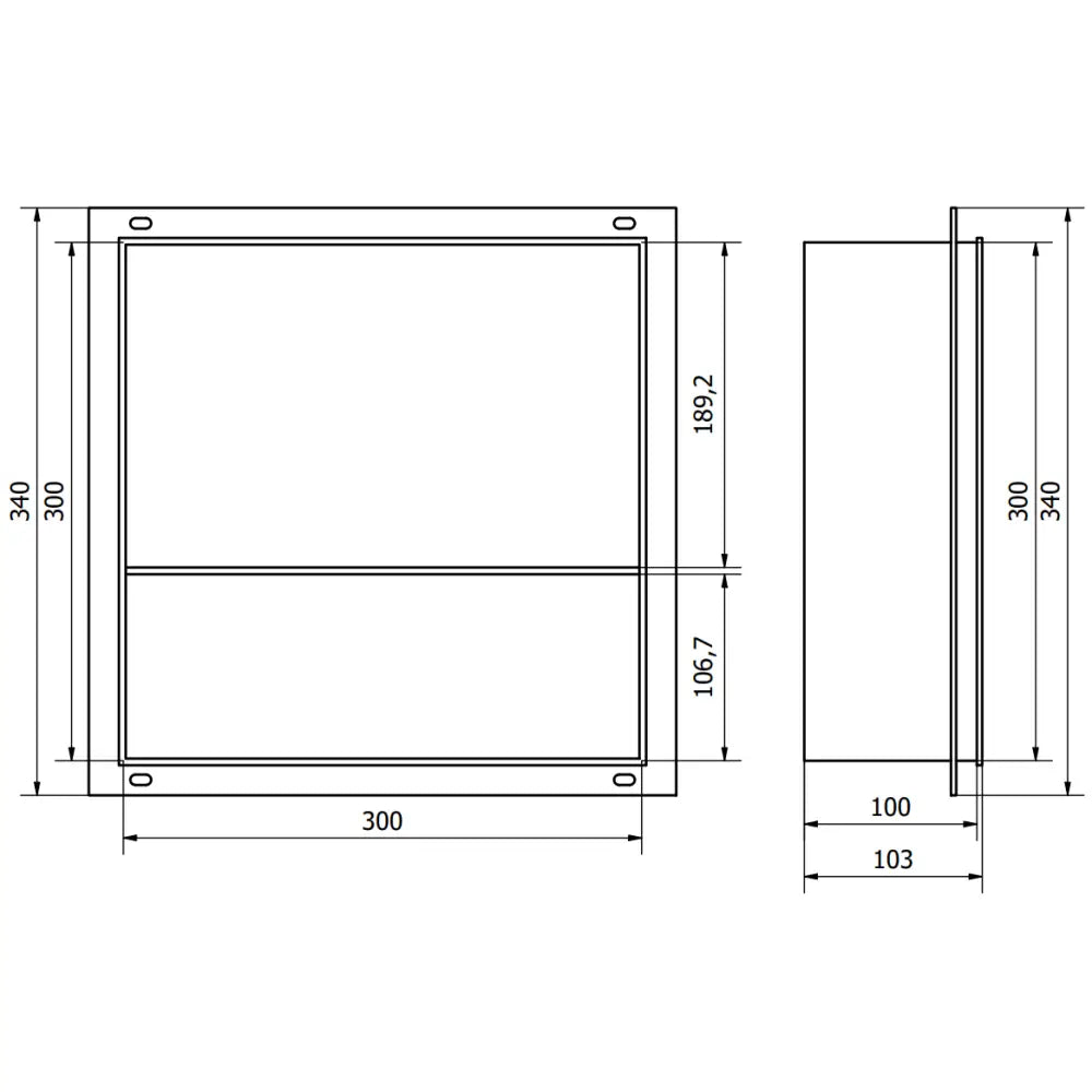 X-wall-nr Nisjehylle uten Flens med Hylle 30x30 Cm Rustfritt Stål - 1911303010s