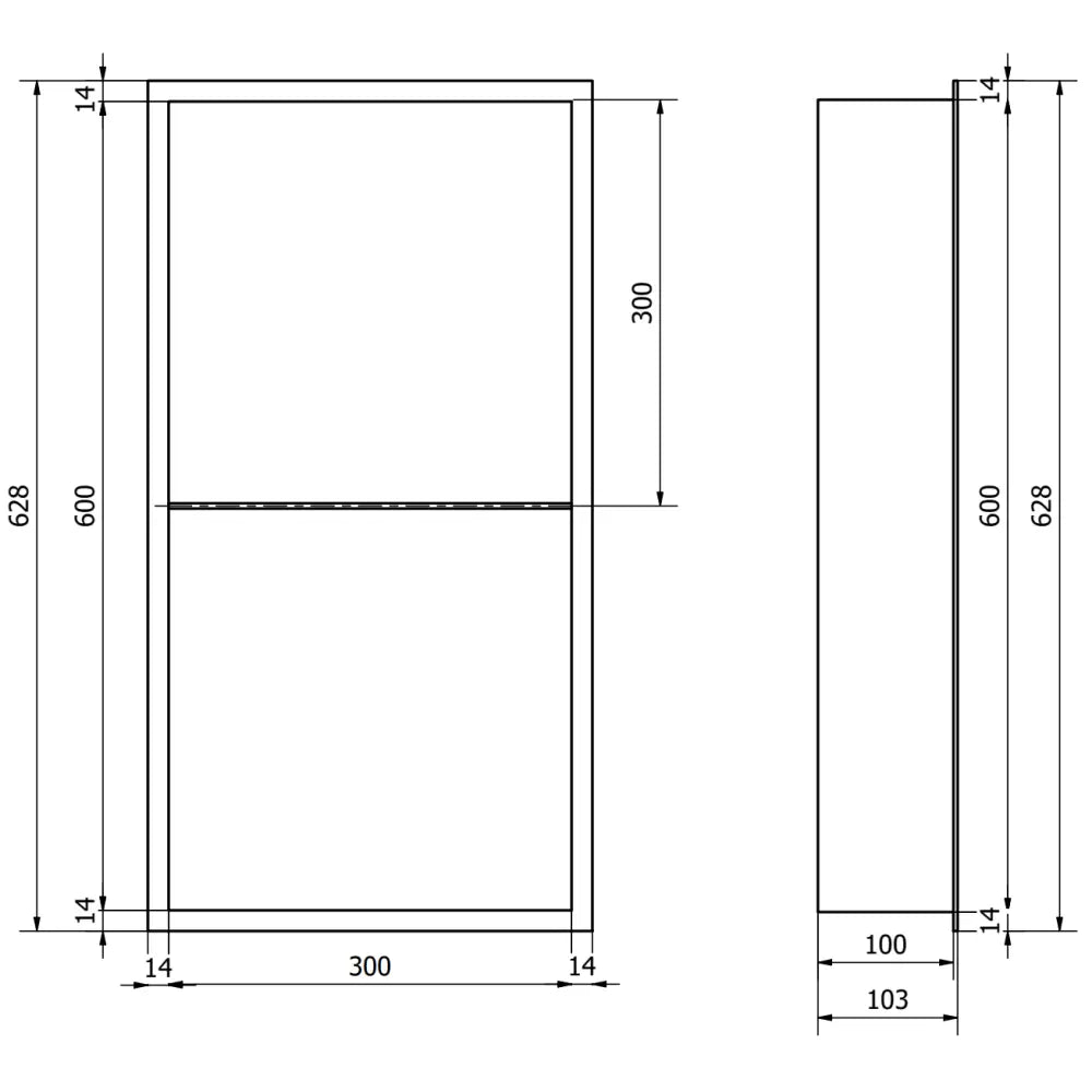 X-wall-r Nisjehylle med Kant og Hylle 60x30 Cm Rustfritt Stål - 1910603010s