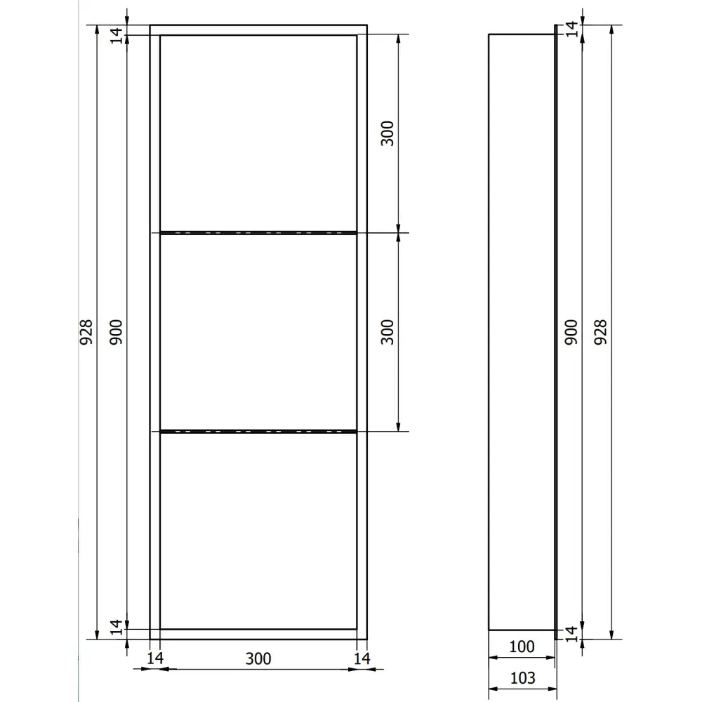 X-wall-r Nisjehylle med Kant og Hylle 90x30 Cm Gull - 1950903010s