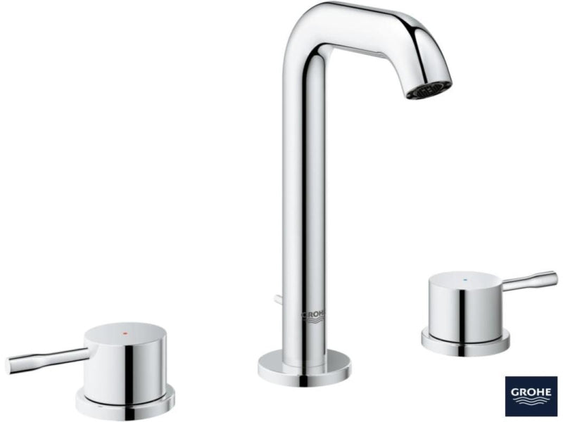 Detalj av ettgreps servantbatteri 3-hulls krom Grohe Essence New
