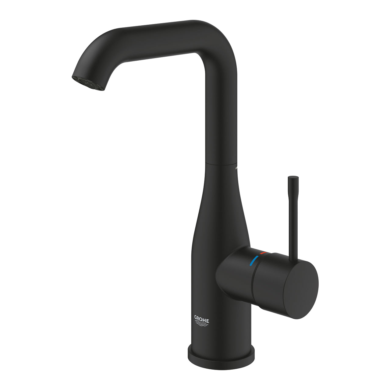 Servantbatteri høy phantom black - Grohe Essence detalj av tut