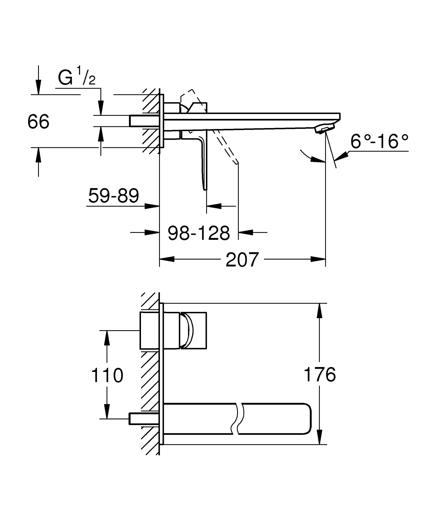 Servantbatteri togreps brushed hard graphite Grohe Lineare detalj av metallhåndtak