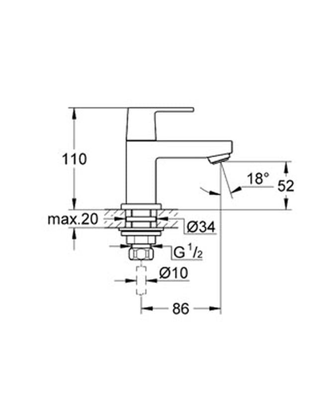 Servantventil krom - Grohe Eurocube detalj kromfinish