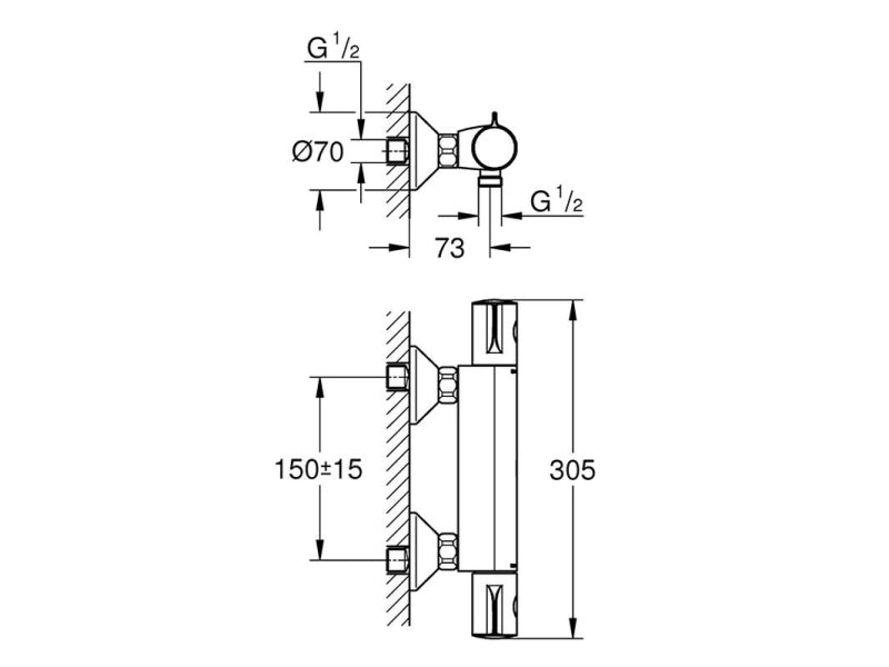 Termostat dusjbatteri krom Grohe Grohtherm 800 bakside