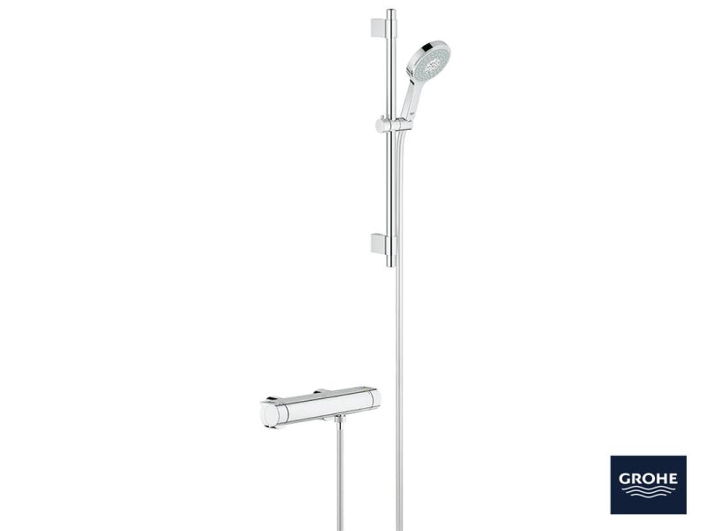 Termostat dusjbatteri med dusjsett krom Grohe Grohtherm 2000 detalj av håndtak