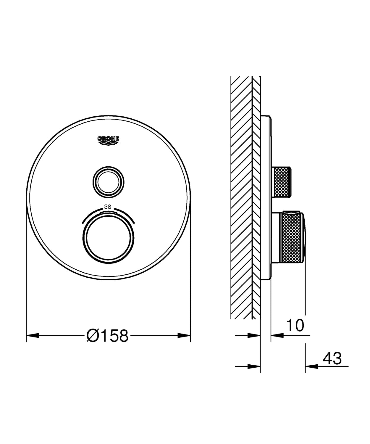 Termostat innbyggings Cool Sunrise - Grohe Grohtherm SmartControl montert