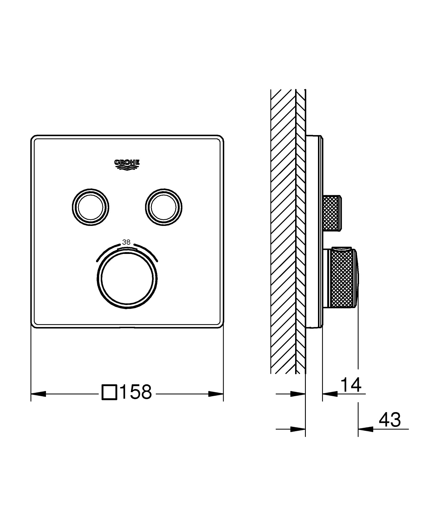 Termostat innbyggings to uttak månehvitt Grohe bakside