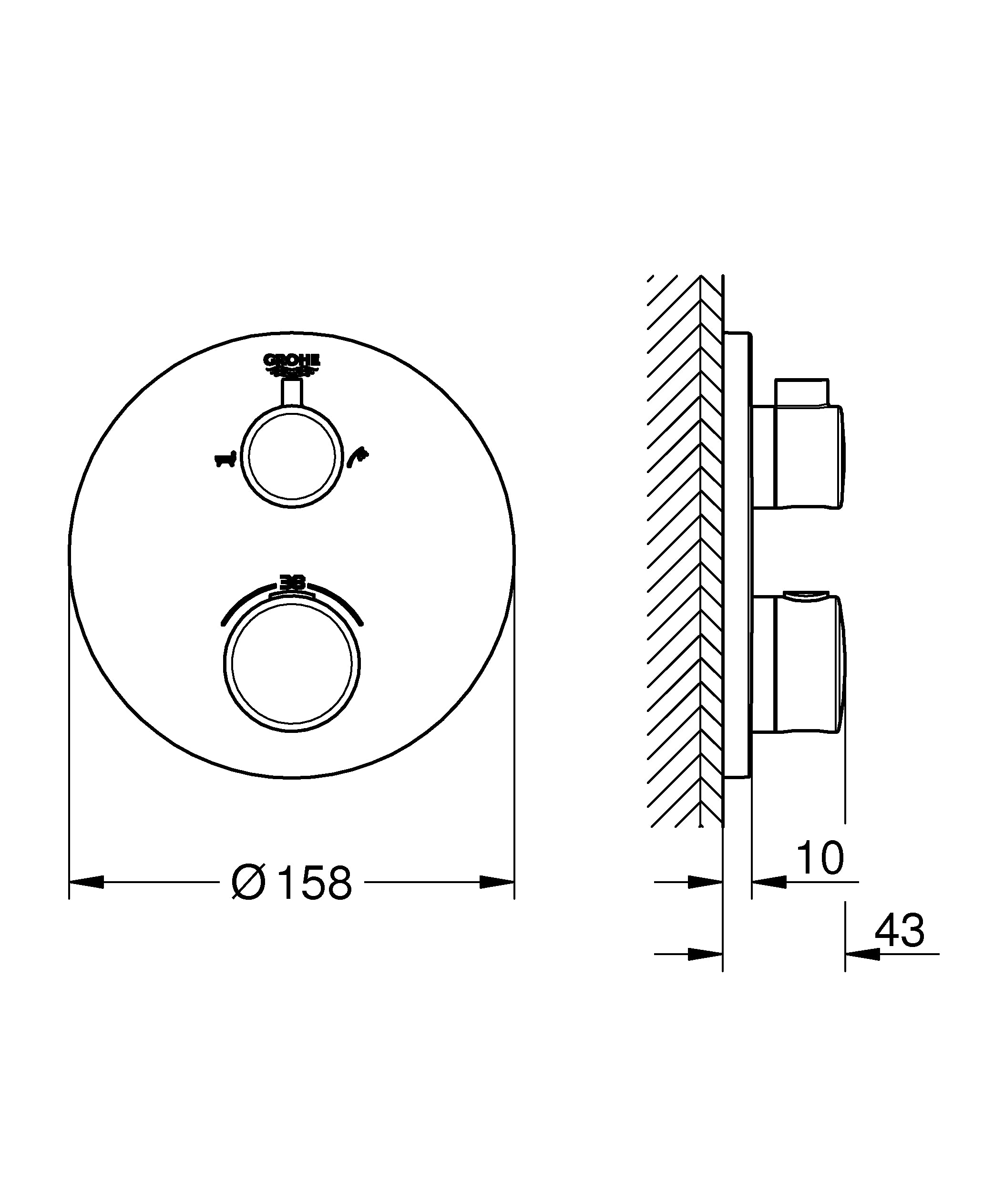 Termostatbatteri innbyggings krom Grohe Grohtherm bakside