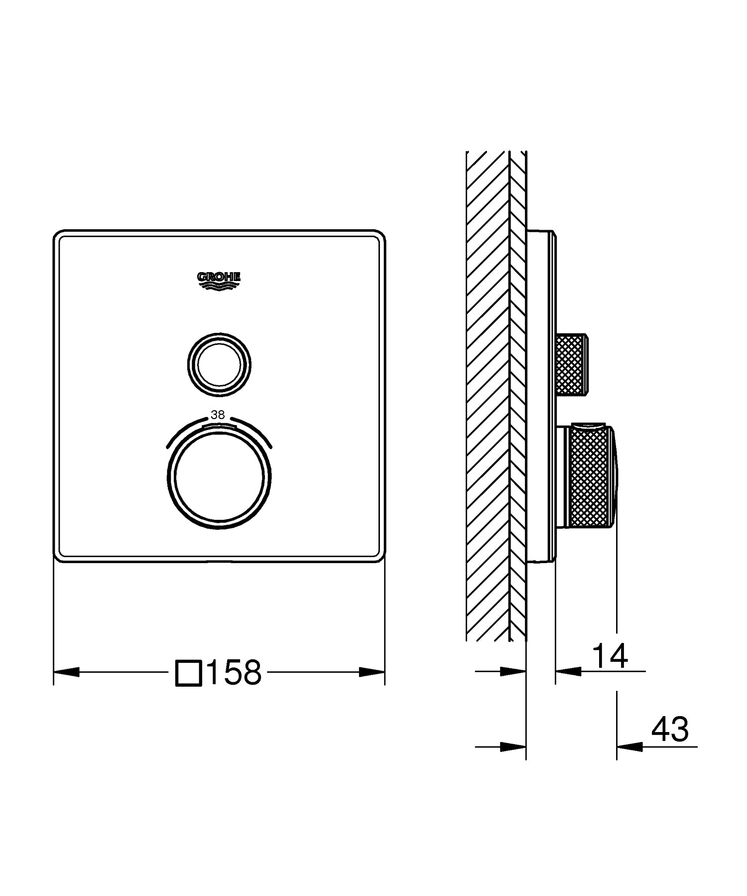 Termostatbatteri innbyggings moon white ett uttak Grohe SmartControl bakside
