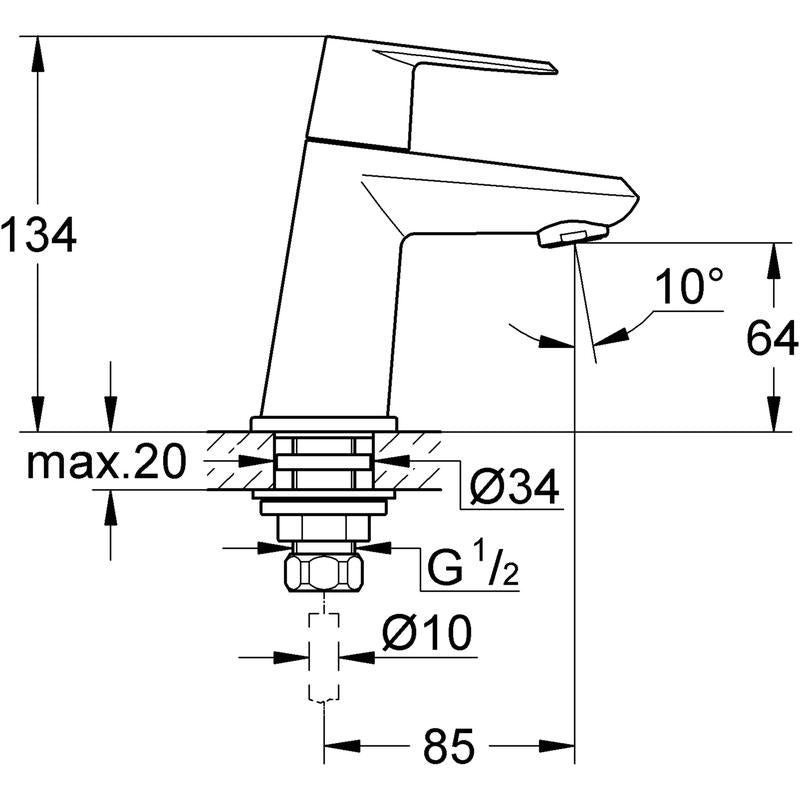 Ventilbatteri krom Grohe Eurodisc Cosmopolitan bakside